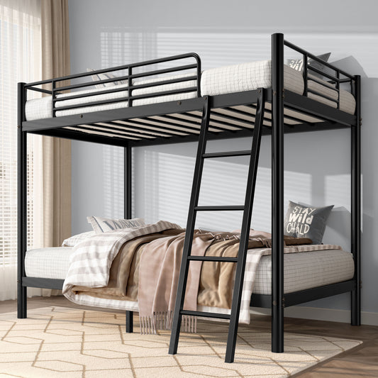 Loft Bunk Bed Twin Over Twin Size With Ladder And Guardrail,Heavy Duty Metal Slats Support No Box Spring Needed Small Space Saving Furniture For Bedroom Dorm,Black Bedroom Furniture