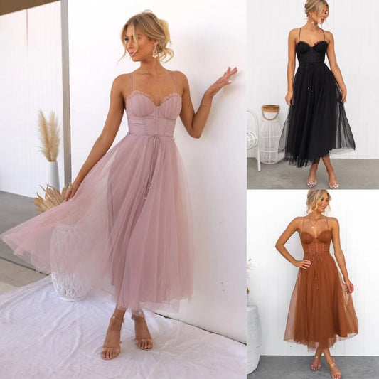 Temperament Camisole Mesh Party Evening Dress Women's Garments Apparel / Clothing