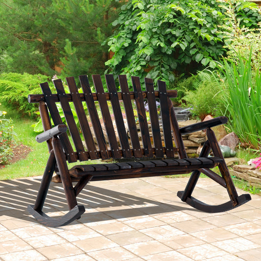 Classic Wooden High-Back Rocker, Carbonized For Garden Serenity & Relaxation, Durable Outdoor Garden Patio  Furniture