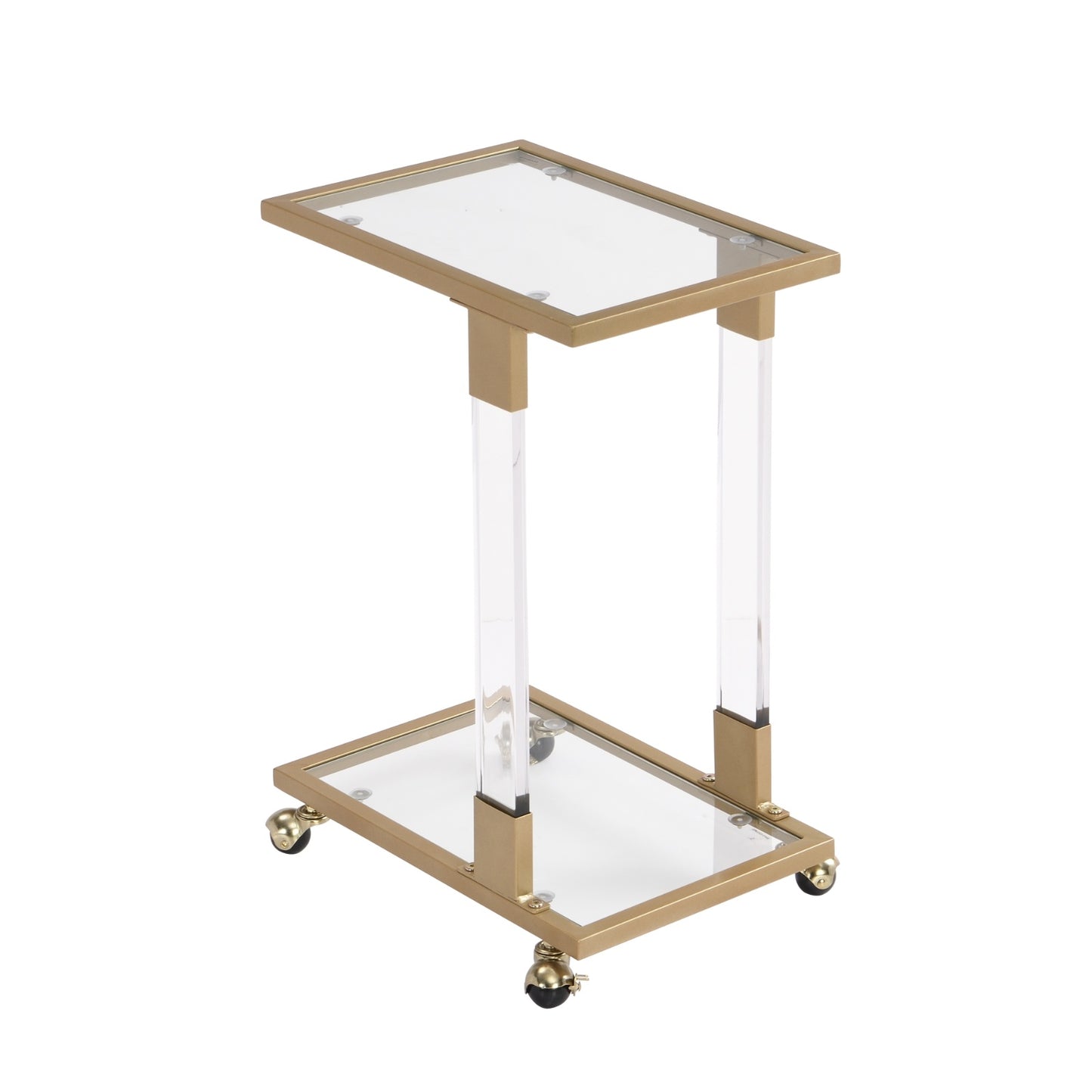 Golden Acrylic Sofa Table, Glass Top C Shape With Metal Base For Living Room Furniture