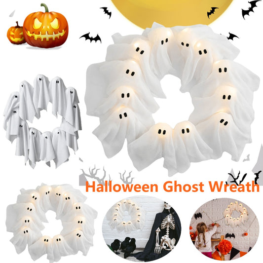 Halloween Decorations Ghost Wreath Cute Ghost Halloween Door Sign For Door Porch Wall Holiday Home Decor Glow Ghost Lights Home Ornaments