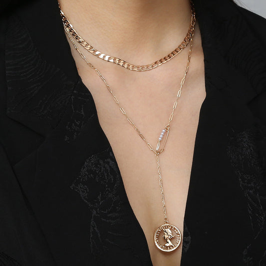 Multi-element stitching character tag multi-layer necklace Jewelry & Accessories