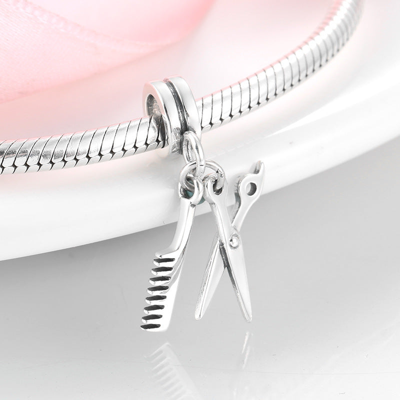 S925 Sterling Silver Pearl Pendant Hair Dryer Scissors Comb Bracelet Diy Accessories Jewelry/Accessories