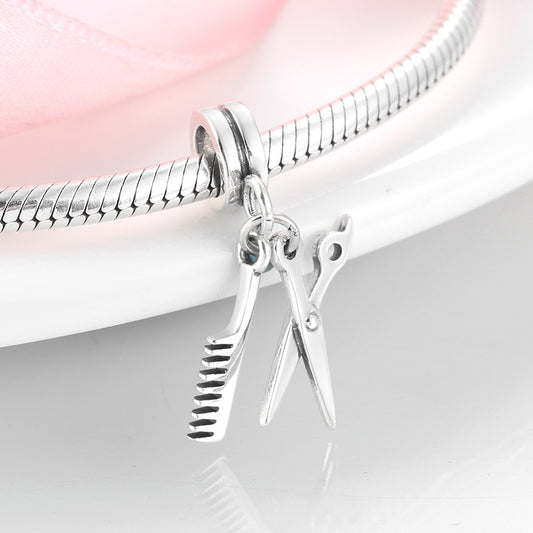 S925 Sterling Silver Pearl Pendant Hair Dryer Scissors Comb Bracelet Diy Accessories Jewelry/Accessories