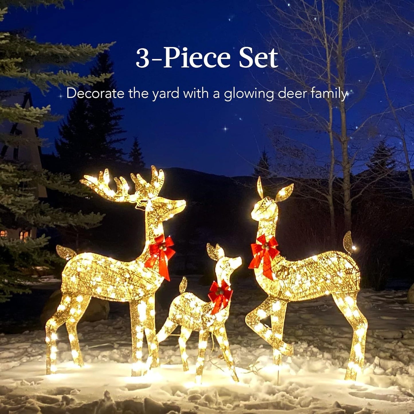 Golden Christmas Reindeer Set - 3-Piece Holiday Decoration Home Ornaments