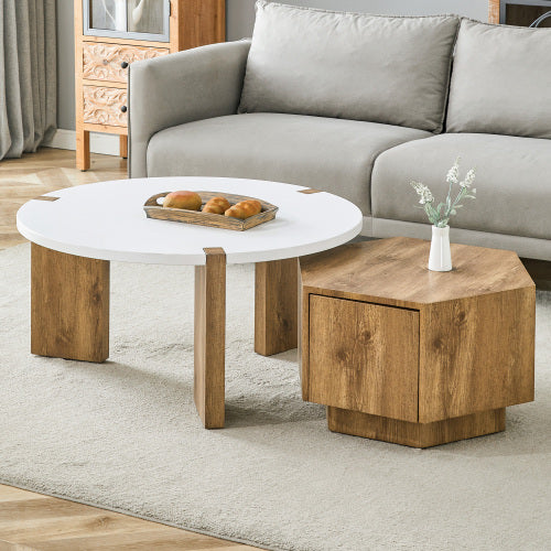 Fashionable And Versatile MDF Material Coffee Table Set, Unlocking A New Style In The Living Room.All Are Made Of MDF Material, With White And Wood Textured Stickers On The Surface Furniture