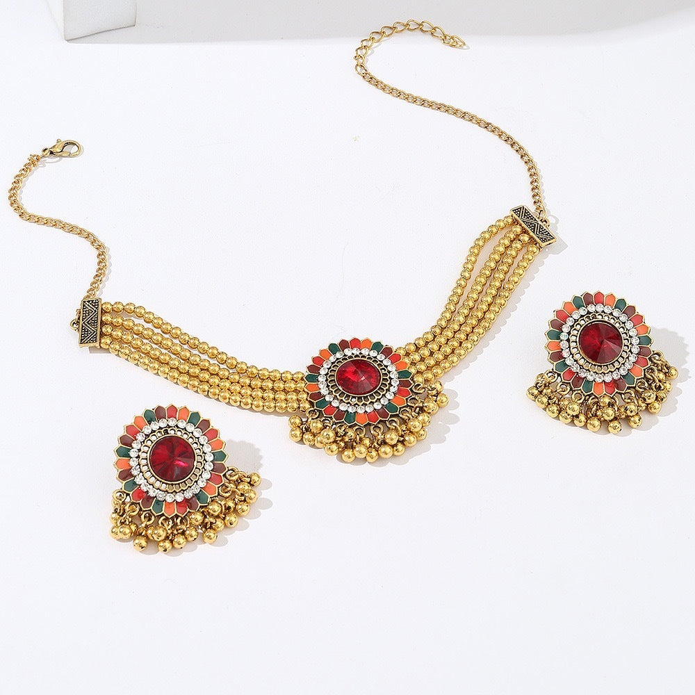 Bohemian Indian Style Necklace And Earrings Suite Flowers Jewelry & Accessories