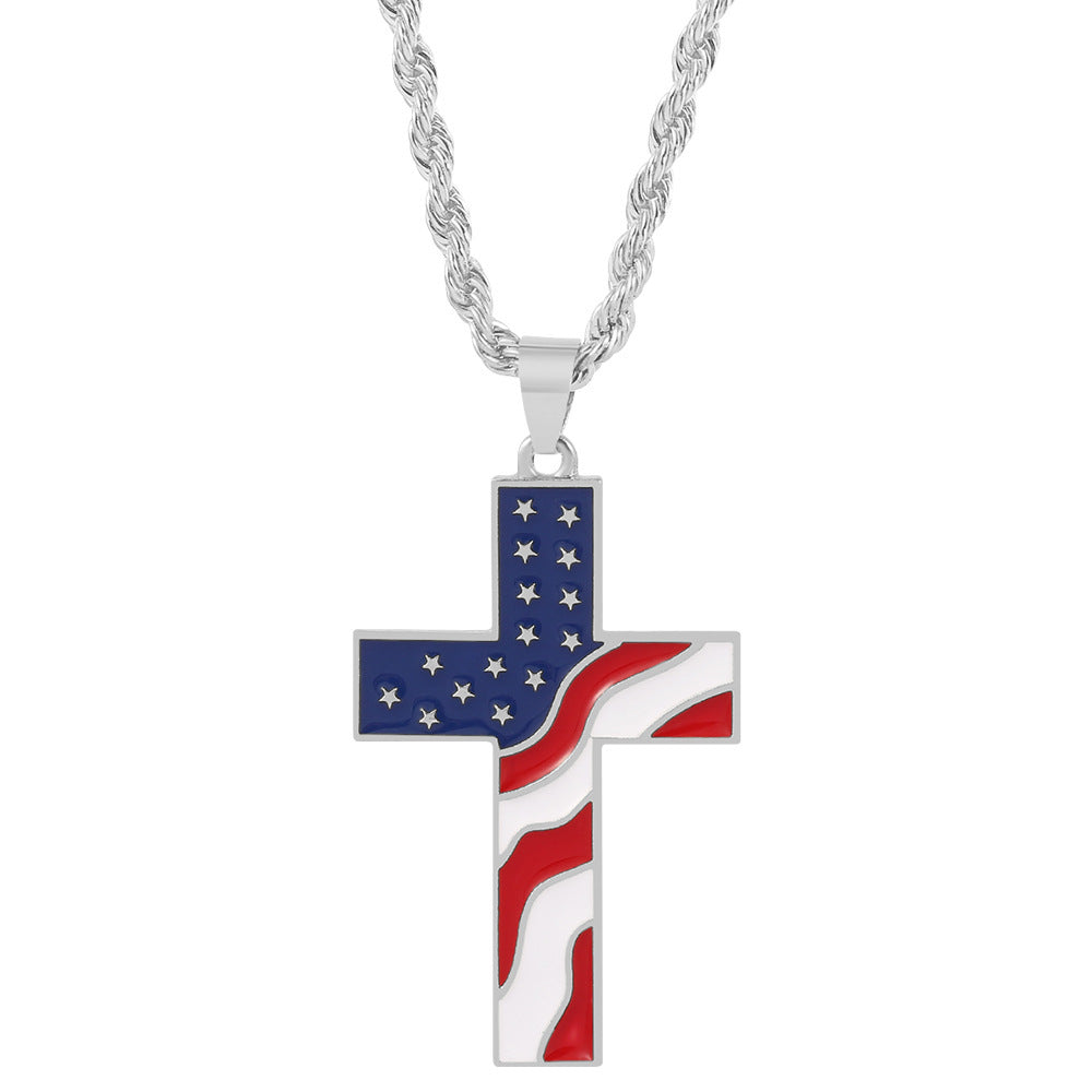 European And American Creative American Style Flag Cross Pendant Men's Necklace