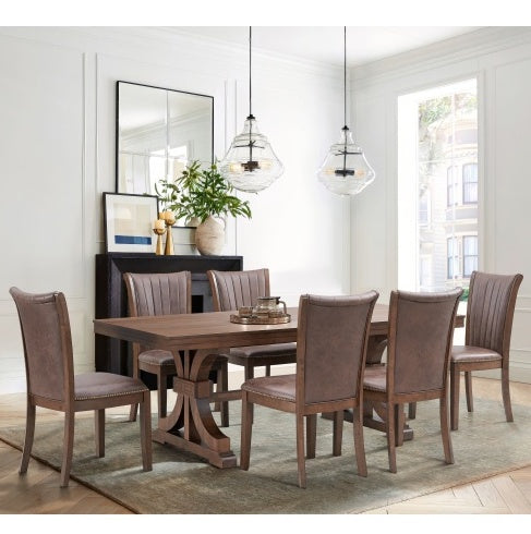78.74 Rectangular Rubber Wood Dining Table For 6-8 With Wooden Trestle Pedestal Base,Mid Century Modern Kitchen Wooden Table Dinner Table For Dining Room, Living Room,OAK Furniture