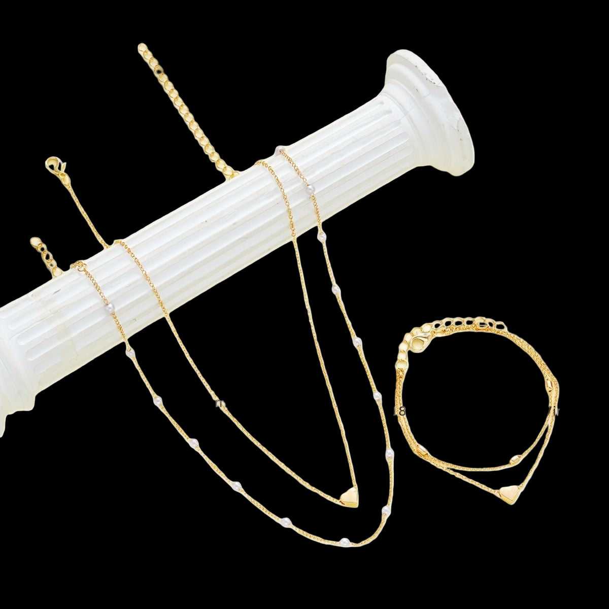 Double-layer Stacked Bag Round Beads Love Pearl Bracelet Necklace Jewelry Set Jewelry & Accessories