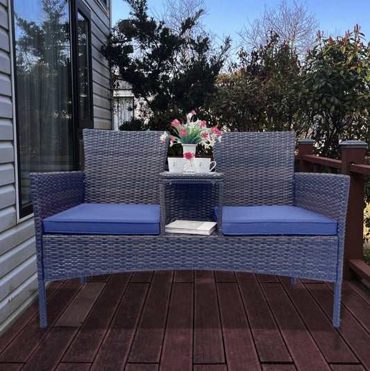 Ensemble de meubles de jardin en osier avec coussins et table amovibles, résistant à la chaleur