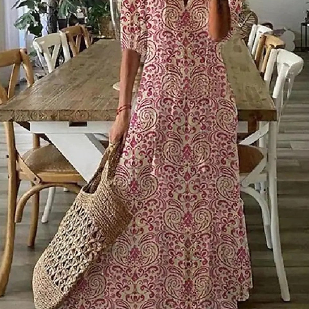 Women's Printed Medium Sleeve Long Dress Women's Garments Apparel / Clothing
