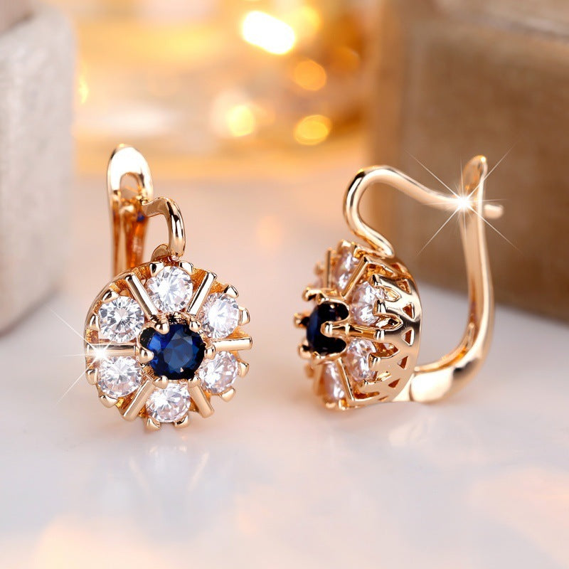 Round White Zircon Sapphire Blue Zircon Flower Basket Earrings Jewelry/Accessories
