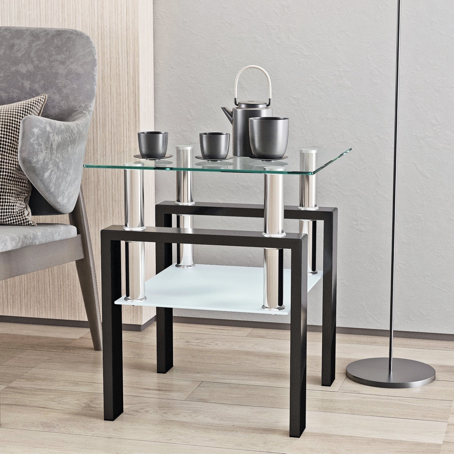 1-Piece Modern Tempered Glass Tea Coffee Table, Square For Living Room Furniture