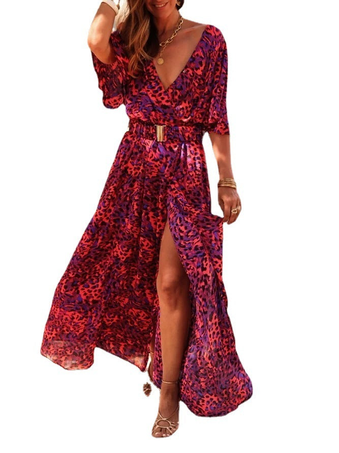 Women's Graceful And Fashionable Slimming Printed Cinched Mid-length Dress Women's Garments Apparel / Clothing