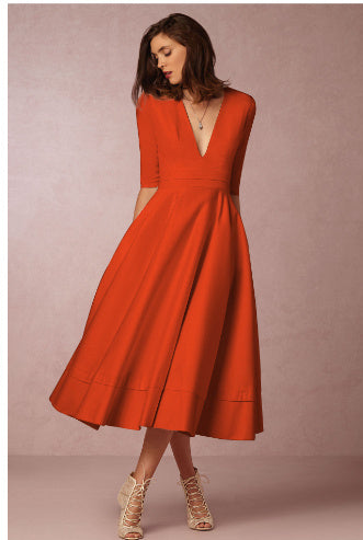 V-neck Dresses - Retro 60s Swing Sleeve Women's Garments Apparel / Clothing