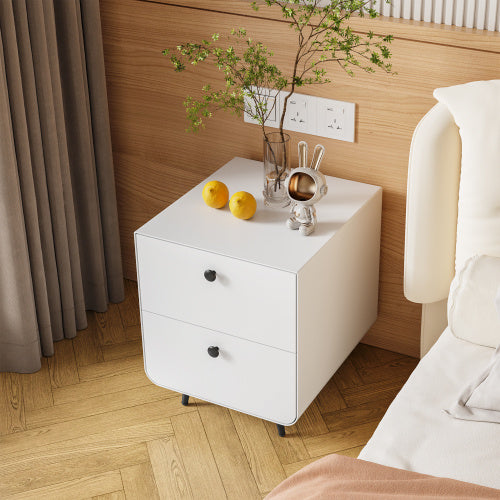 Modern Night Stand Storage Cabinet For Living Room Bedroom, Steel Cabinet With 2 Drawers,Bedside Furniture, Circular Handle Furniture