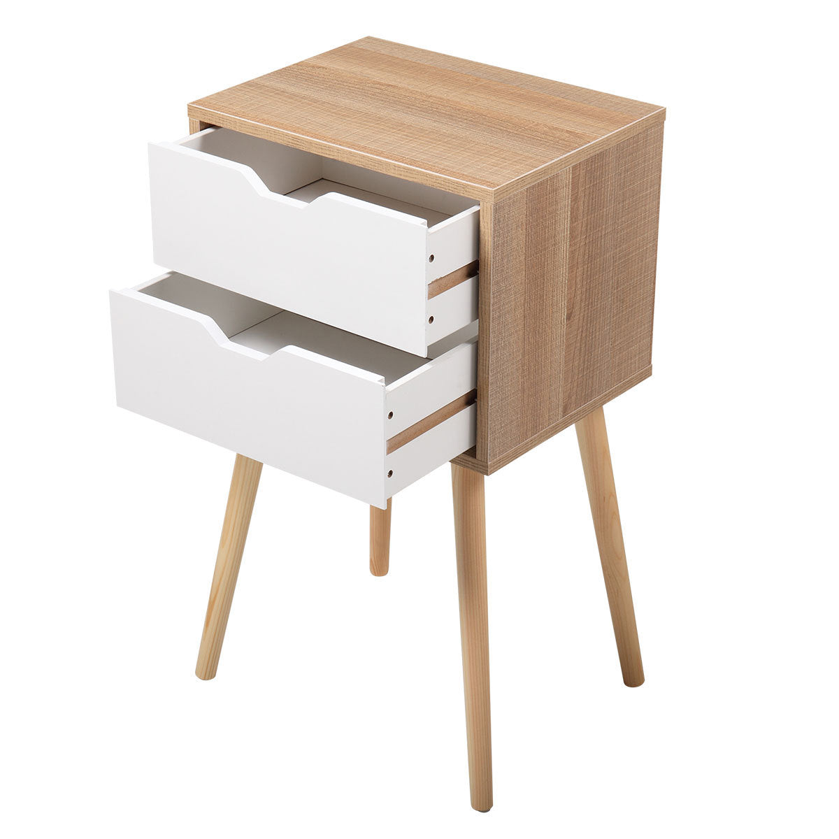 Set Of 2 Modern Nightstands With 2 Drawers & Splayed Legs - White Furniture