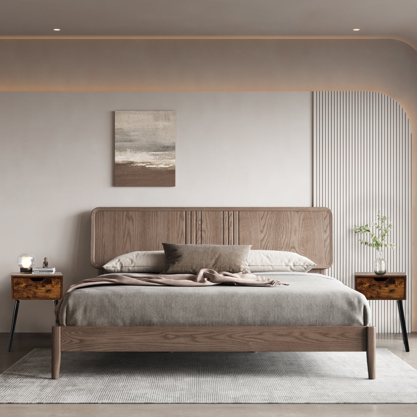 Set Of 2 Mid Century Wood Side Tables W  Storage Drawer For Bedroom,Brown Black Furniture