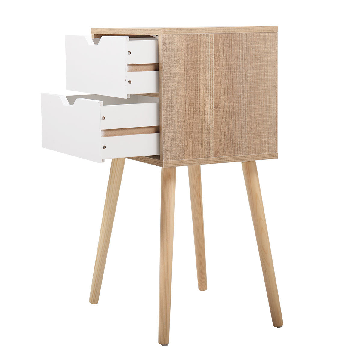 Set Of 2 Modern Nightstands With 2 Drawers & Splayed Legs - White Furniture
