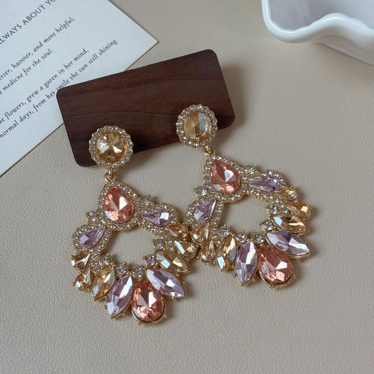 Style Bright Geometric Rhinestone Earrings For Women Retro Jewelry & Accessories