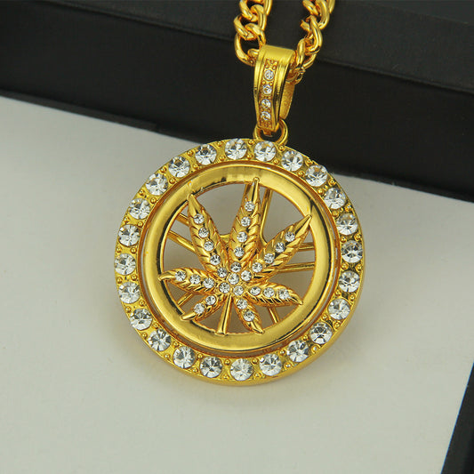 European Hip Hop Diamond Maple Leaf Turntable Necklace For Men Jewelry & Accessories