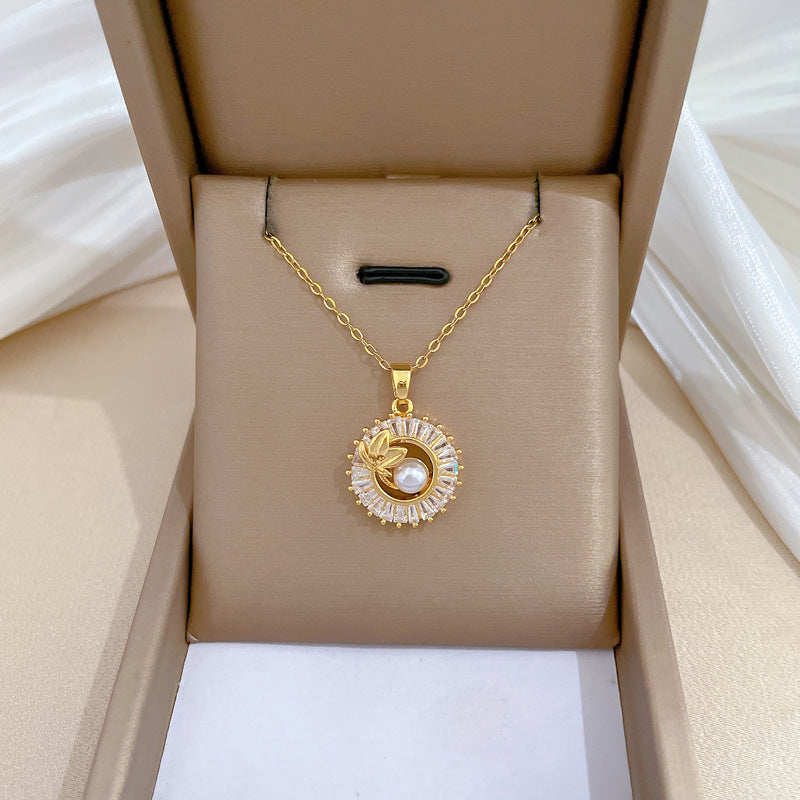 Fashion Jewelry Square Full Diamond Personalized Round Ring Leaves Necklace And Earrings Suite Jewelry / Accessories