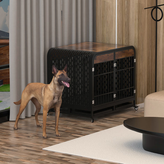 Table en bois robuste pour cage à chien, 42 pouces, marron
