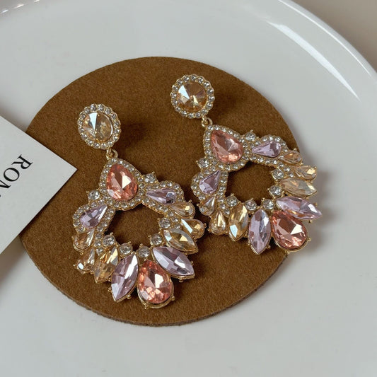 Style Bright Geometric Rhinestone Earrings For Women Retro Jewelry & Accessories