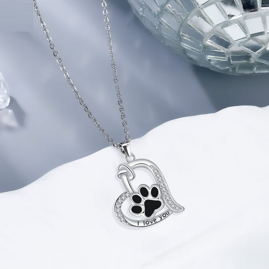 Heart-shaped Dog Paw Print Design Versatile Necklace Female Personality Simple Jewelry/Accessories
