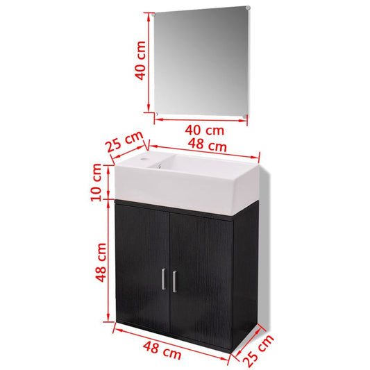 vidaXL Three Piece Bathroom Furniture and Basin Set Black Furniture