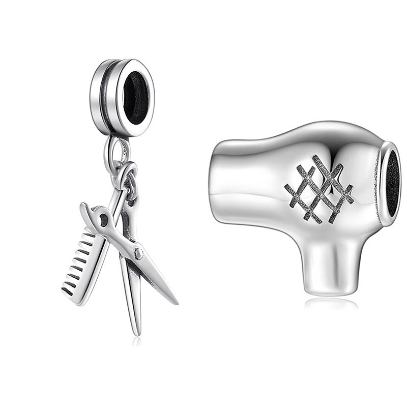 S925 Sterling Silver Pearl Pendant Hair Dryer Scissors Comb Bracelet Diy Accessories Jewelry/Accessories