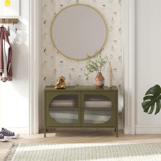 Luna Wide 2-Door Accent Cabinet With Fluted Glass Furniture