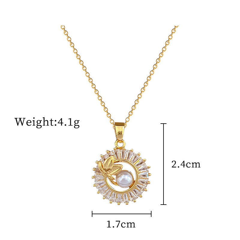 Fashion Jewelry Square Full Diamond Personalized Round Ring Leaves Necklace And Earrings Suite Jewelry / Accessories