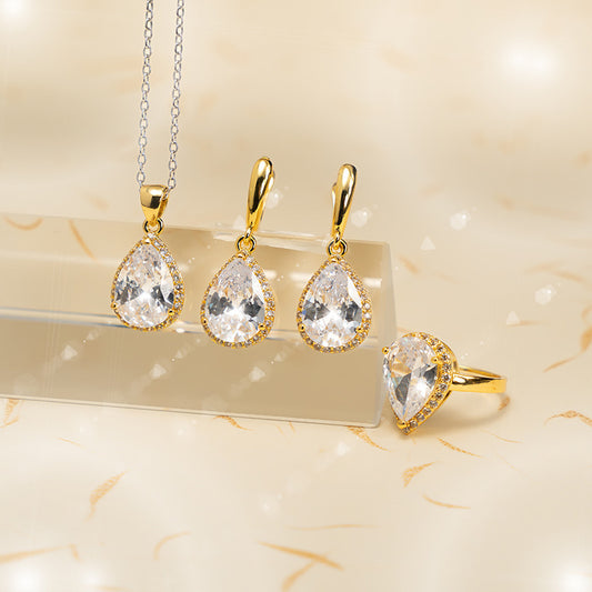 Exquisite Drop-shaped Zircon Non-fading Ornament Three-piece Set Jewelry & Accessories