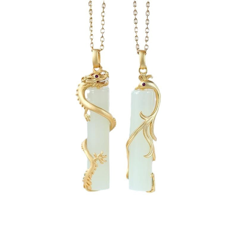 Hetian Jade Prosperity Brought By The Dragon And The Phoenix Pendant Necklaces Jewelry & Accessories