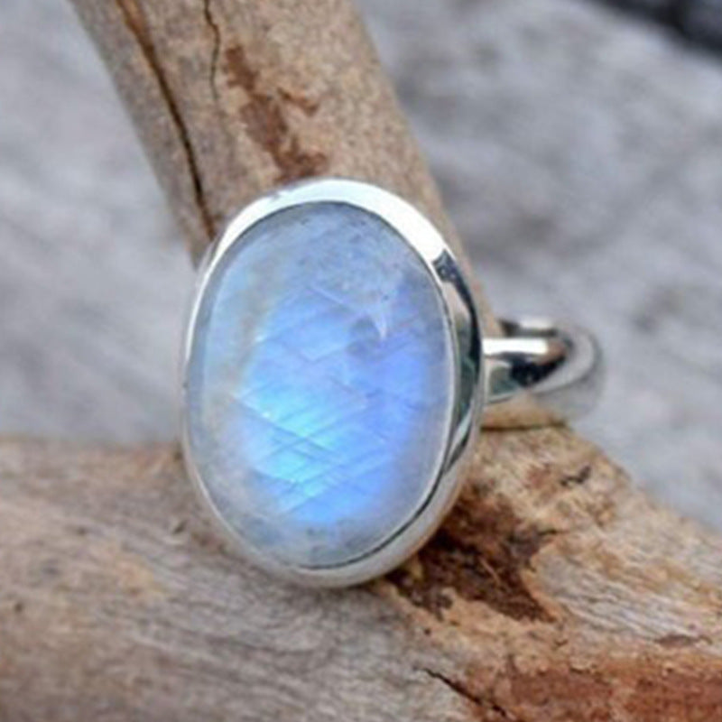 Vintage Thai Silver Moonstone Ring European And American Popular Hand Jewelry Jewelry & Accessories