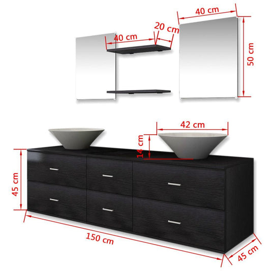 vidaXL Seven Piece Bathroom Furniture and Basin Set Black Furniture