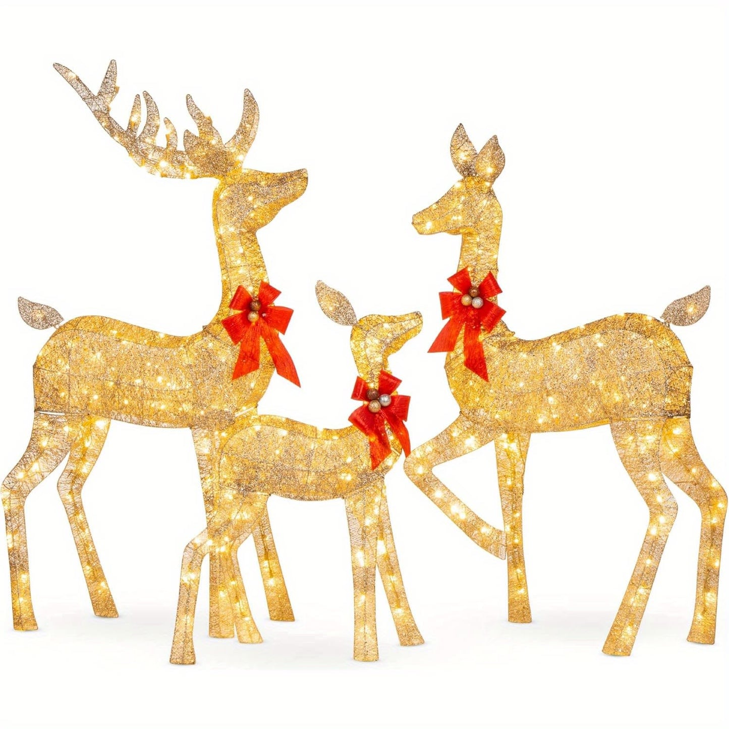 Golden Christmas Reindeer Set - 3-Piece Holiday Decoration Home Ornaments