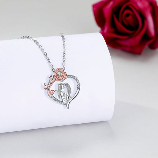 European And American Fashion Minority Design Heart-shaped Rose Pendant Mother And Daughter Necklace Female Jewelry/Accessories