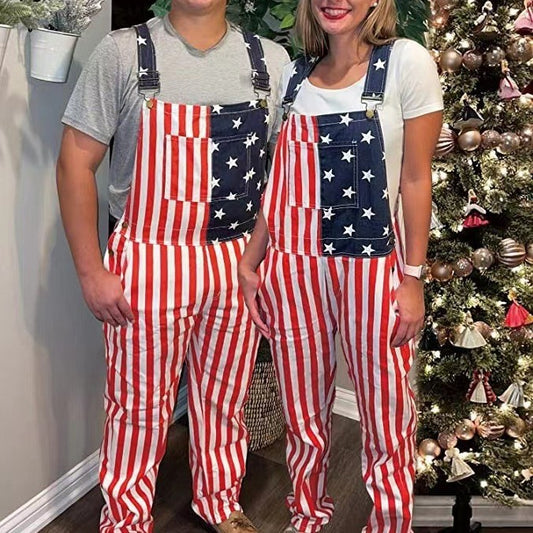American Independence Day Flag Couple Overalls Overalls Trousers Apparel / Clothing