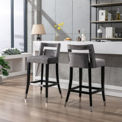 Suede Velvet Barstool With Nailheads Dining Room Chair2 Pcs Set - 30 Inch Seater Height Furniture