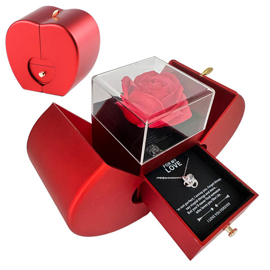 Fashion Jewelry Box Red Apple Christmas Gift Necklace Eternal Rose For Girl Mother's Day Valentine's Day Gifts With Artificial Flower Rose Flower Jewelry Box Jewelry & Accessories