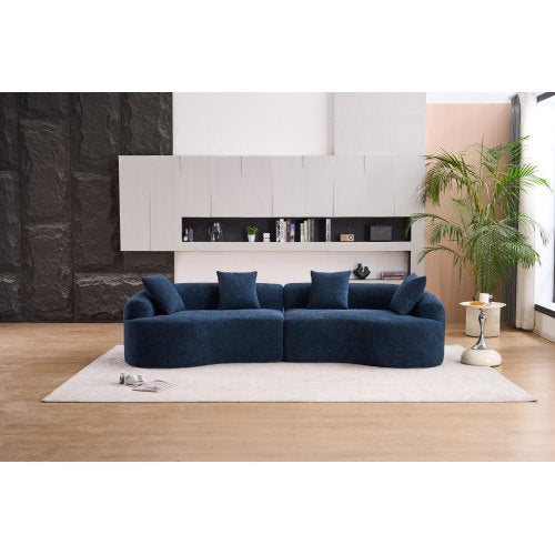 LY-025 COMPRESSION SOFA4 Seater Blue Sofa With Wood Grain Chenille Fabric, 30D ,60 Hardness Full Sponge,4 Pillows For Living Room, Home Furniture Sleeper Sectional Sofa For Apartment Furniture