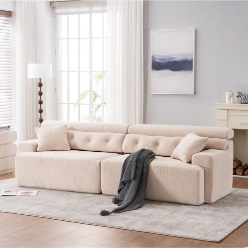 LY-029 APRICOT COMPRESSION SOFA 4-seater Combined Sofa, Wood Grain Chenille Fabric, Full Sponge Compression Sofa,combined Sofa With 2 Pillows For Living Home Furniture Apartment Furniture