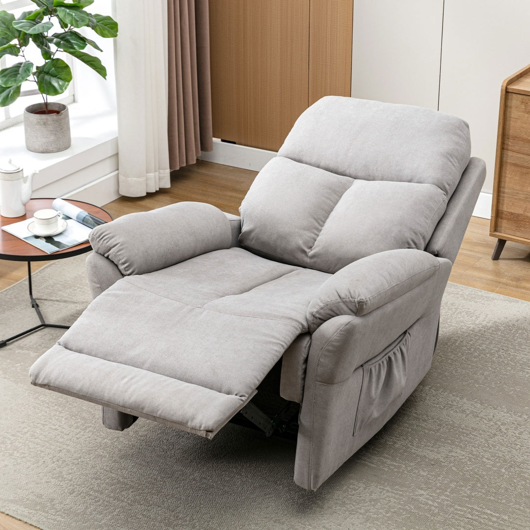 Recliner Chair For The Elderly, Fabric Upholstered Chair With Side Pockets, Recliner Armchair Adjustable For Living Room Bedroom,Gray Furniture