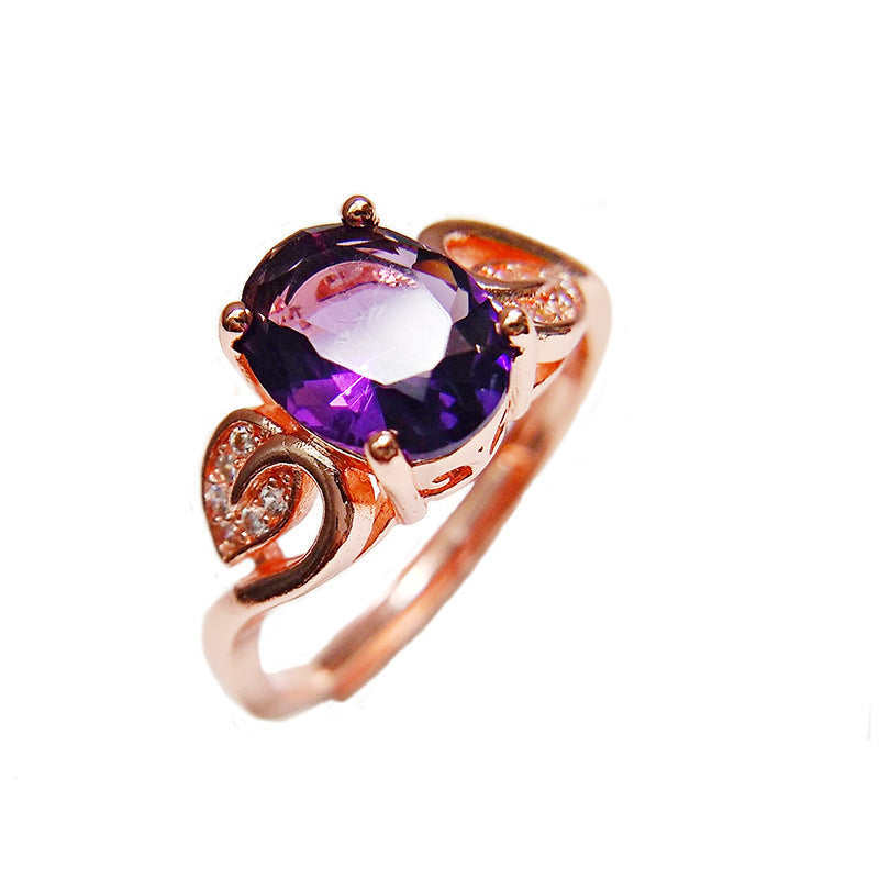 Quality Ear Hook Purple Gemstone Diamond Ring Rose Gold Collarbone Necklace Set Jewelry/Accessories