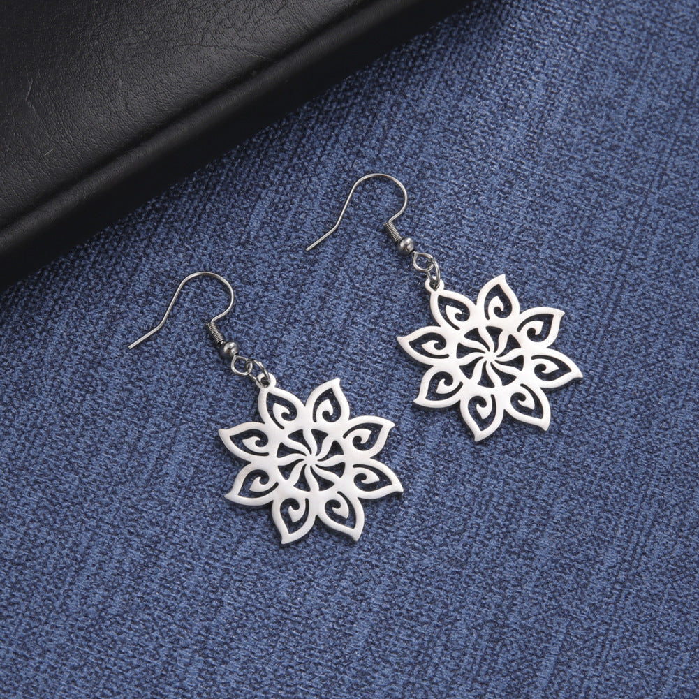 Stainless Steel Eight-petal Flower Necklace Ear Hook Set Jewelry & Accessories
