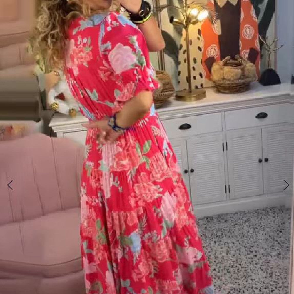 Printed Long And Wide Dress Women's Garments Apparel / Clothing
