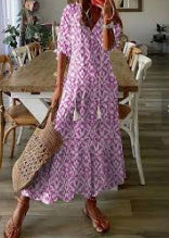 Women's Printed Medium Sleeve Long Dress Women's Garments Apparel / Clothing